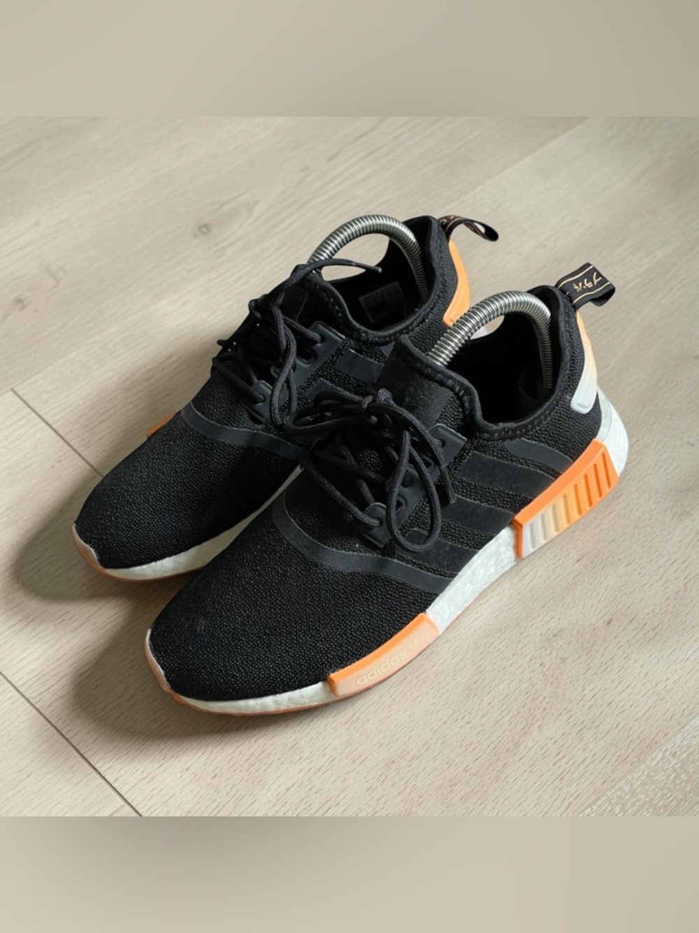 Adidas NMD R1 Sneakers Black Beam Orange Womens 7.5 GW9463 Running Shoes